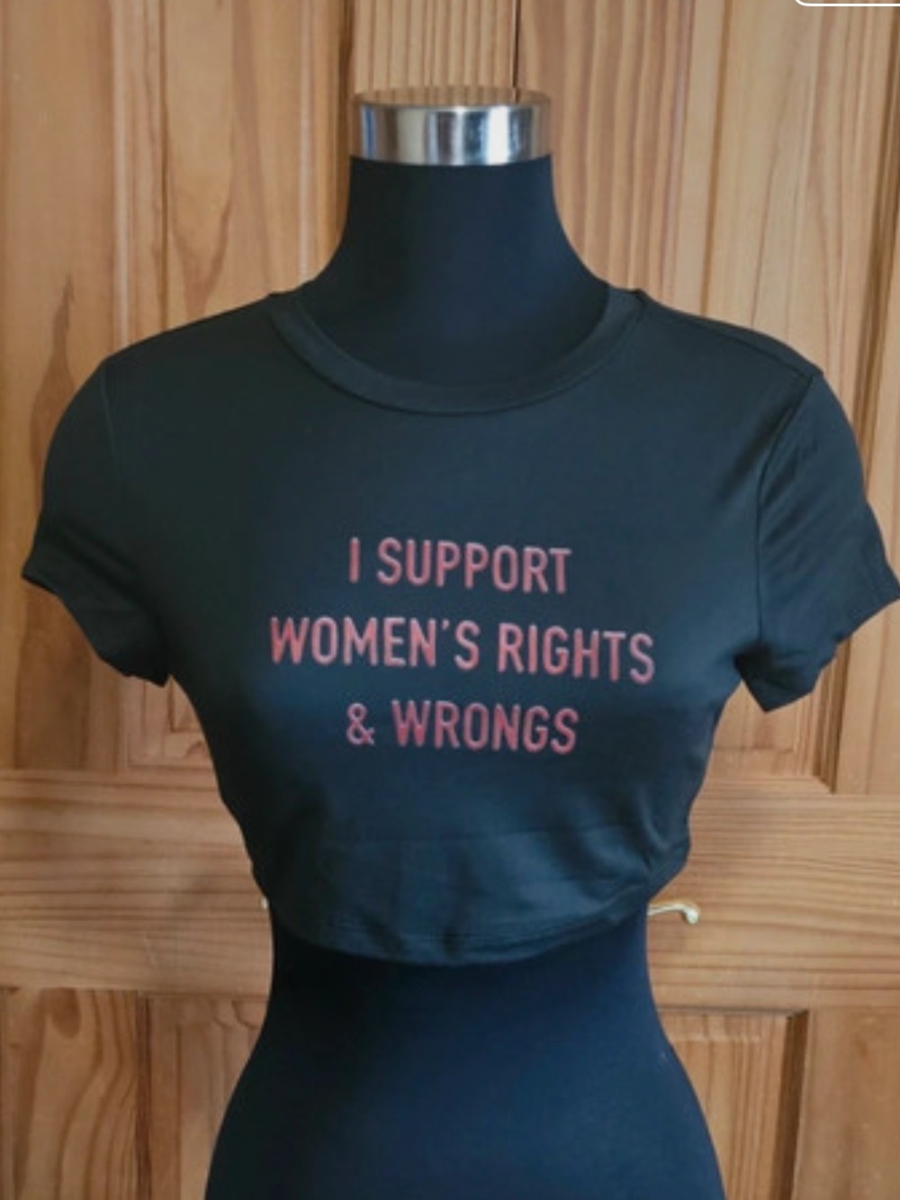 Women's Black Crop Tee with Pink Slogan - Support Statement Tee